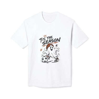 T-Shirt — "'Tis the Season" Soccer Ghost Graphic Tee Printify
