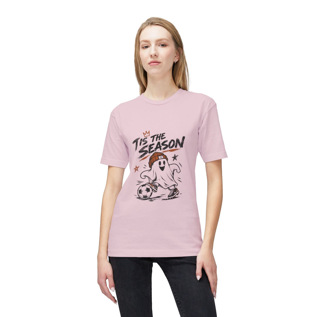 T-Shirt — "'Tis the Season" Soccer Ghost Graphic Tee Printify