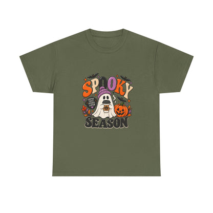 Spooky Season Halloween T-Shirt — Cute Ghost, Pumpkin & Bat Graphic Tee Printify