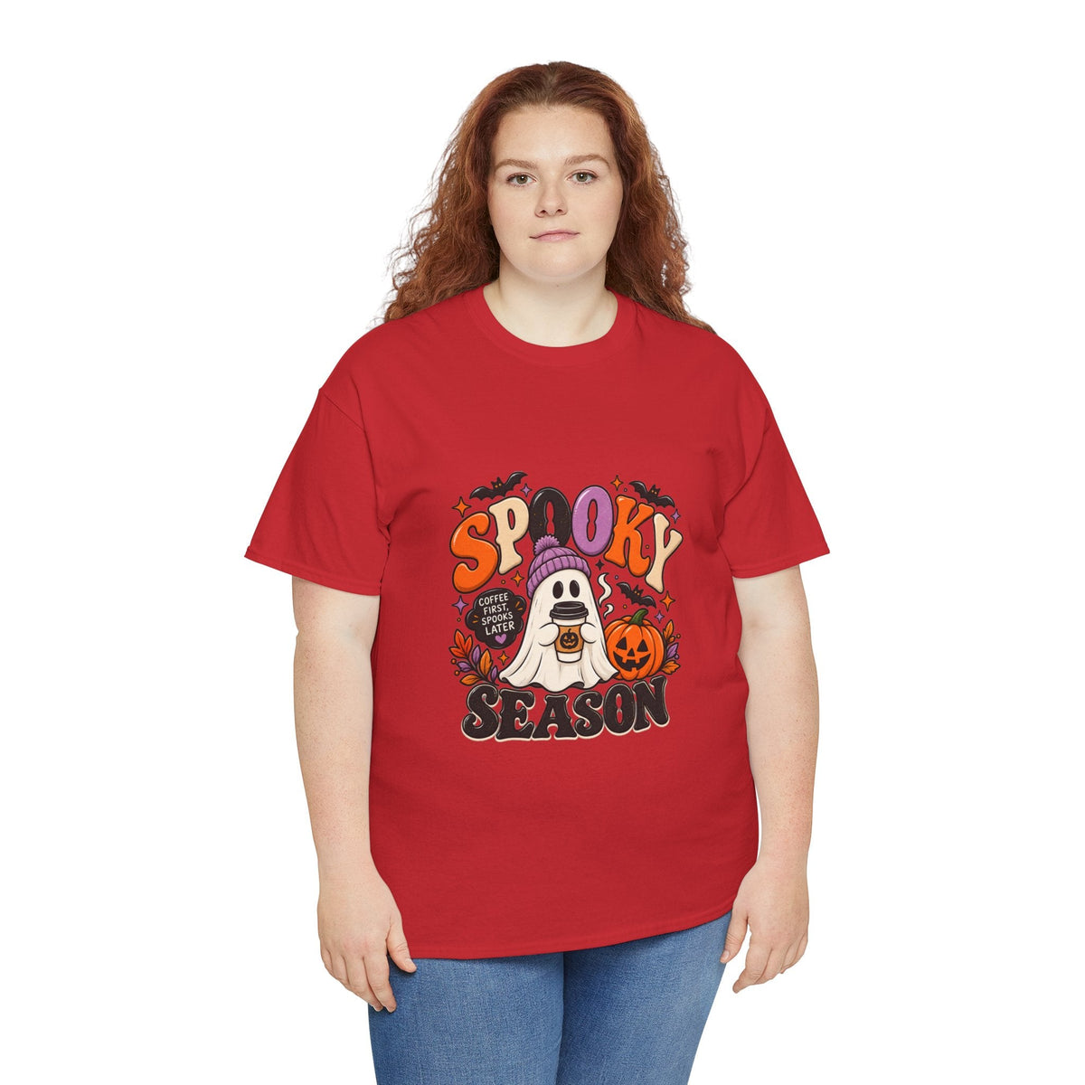 Spooky Season Halloween T-Shirt — Cute Ghost, Pumpkin & Bat Graphic Tee Printify