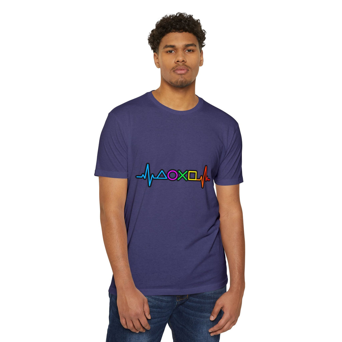PlayStation Button Pulse T-Shirt — Rainbow Controller Symbols Heartbeat Tee Printify