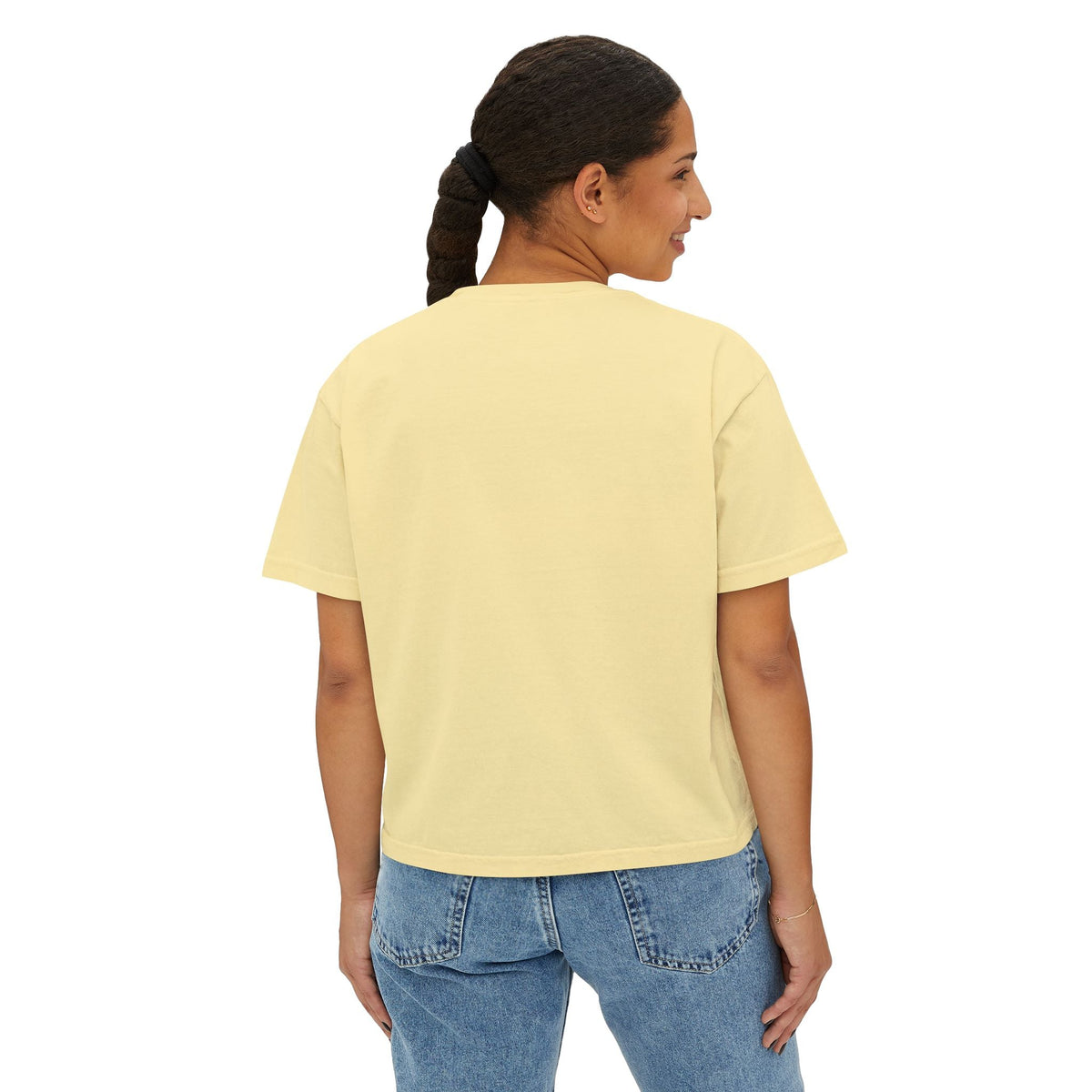 Cute Cat & Butterfly Women's Boxy Tee – Minimal Kawaii Cat T-Shirt Printify