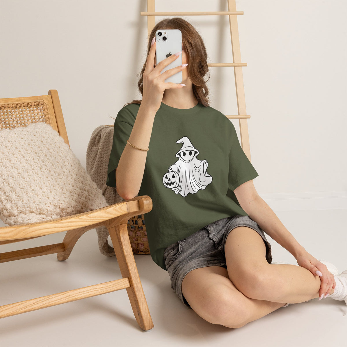 Ghost with Jack-O'-Lantern T-Shirt — Cute Halloween Graphic Tee Printify