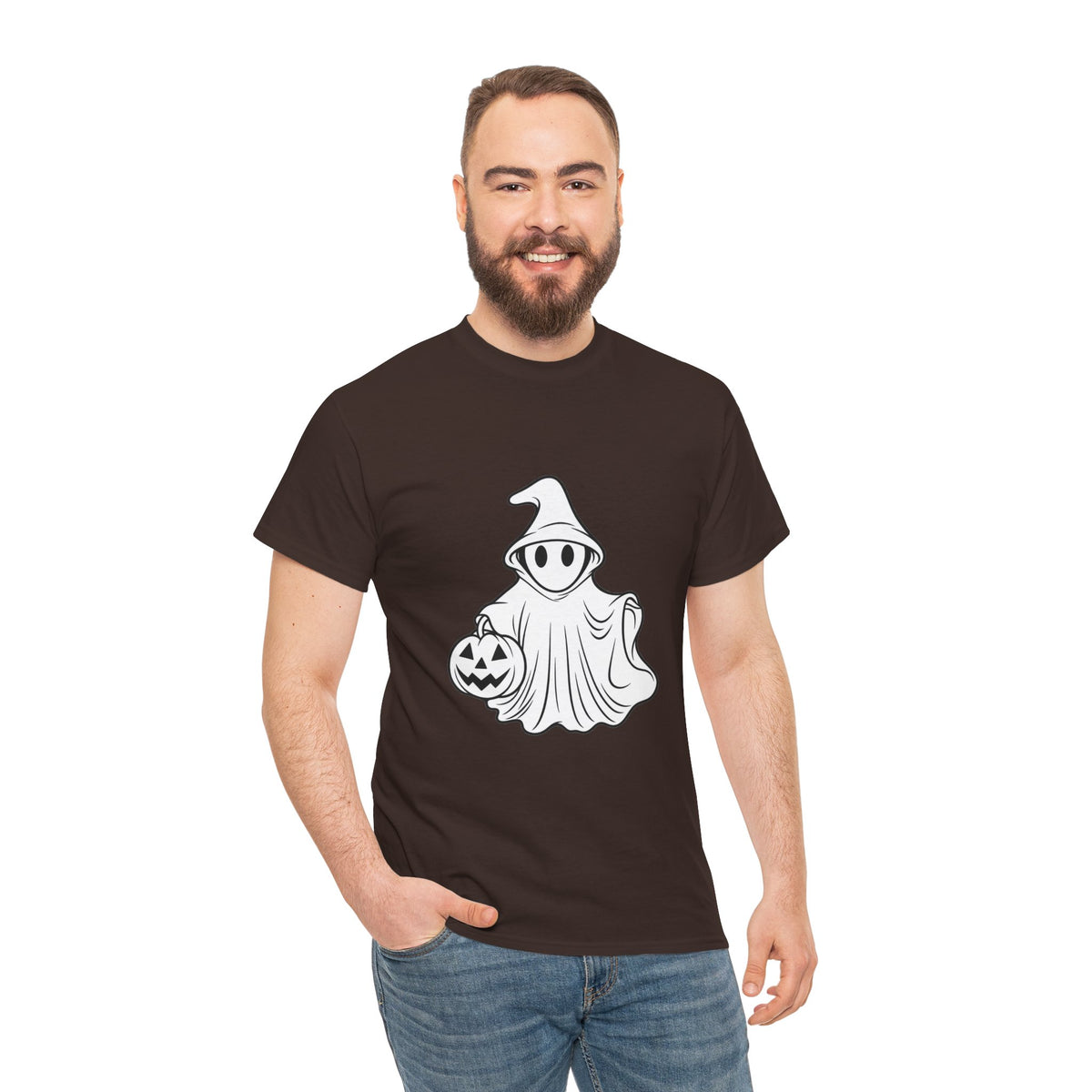 Ghost with Jack-O'-Lantern T-Shirt — Cute Halloween Graphic Tee Printify