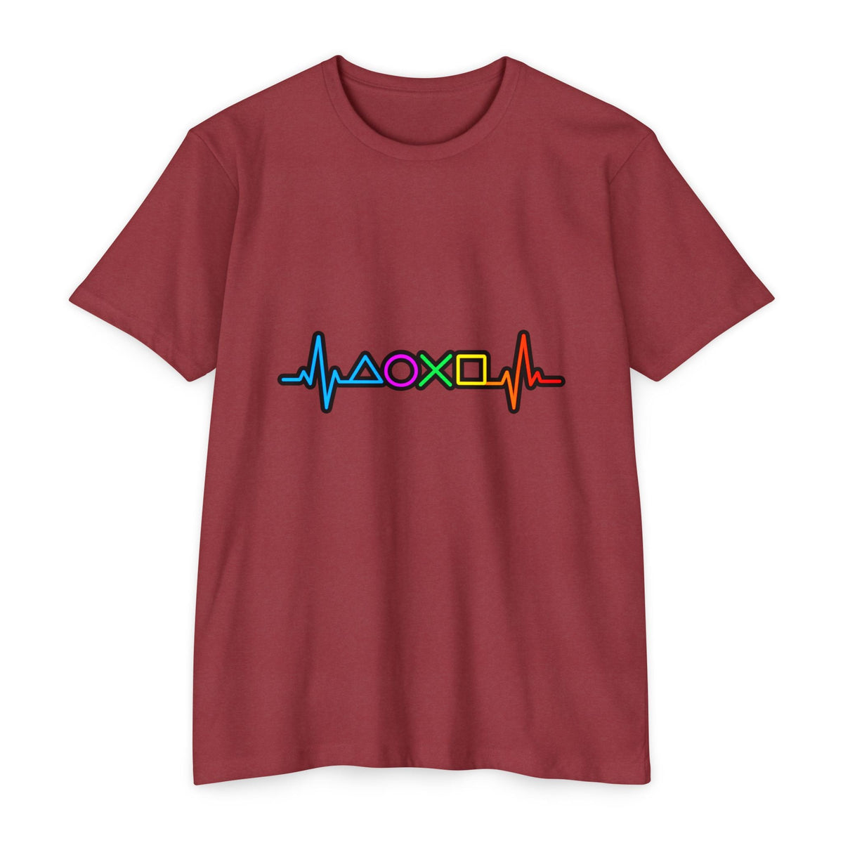 PlayStation Button Pulse T-Shirt — Rainbow Controller Symbols Heartbeat Tee Printify