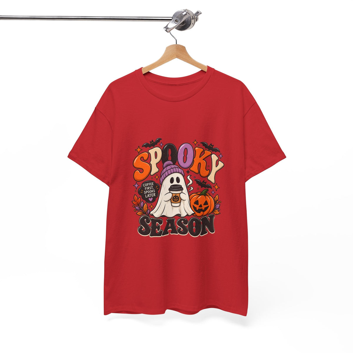Spooky Season Halloween T-Shirt — Cute Ghost, Pumpkin & Bat Graphic Tee Printify