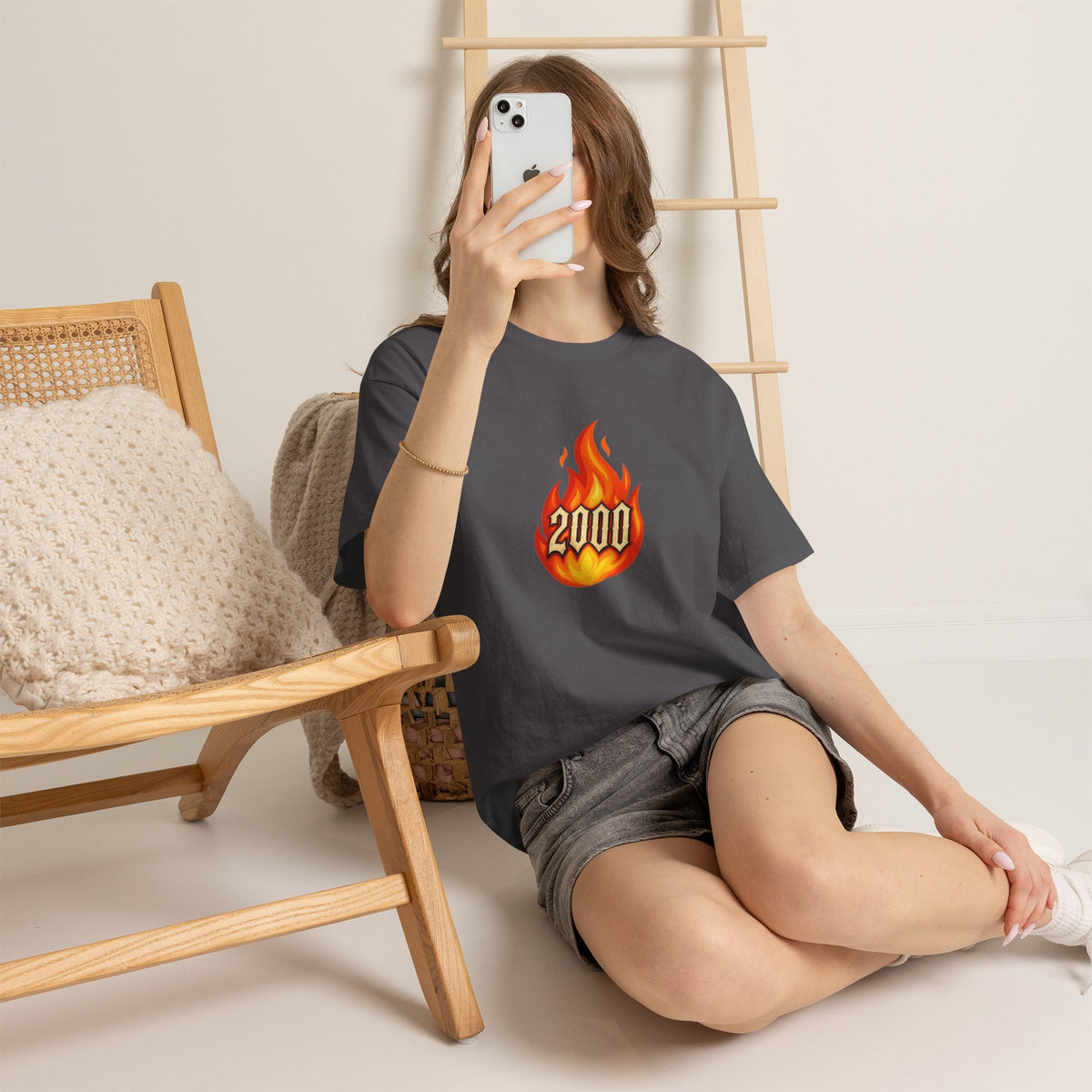 2000 Flame Graphic Tee — Retro Y2K Flame Shirt Printify